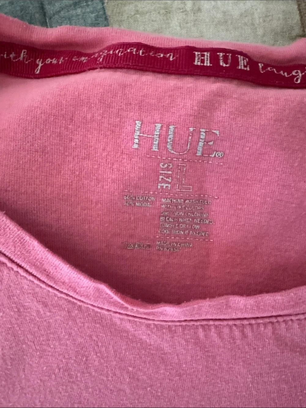HUE Pink Scoop-Neck Top with Multicolor Heart-Print Pajama Pants - Picture 2 of 6